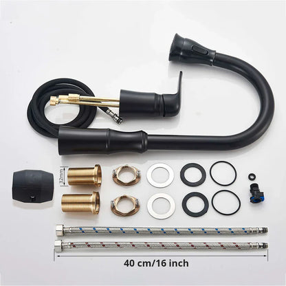 DecorBites™ Brass Black Kitchen Faucet Pull Out Mixer Taps Hot/Cold Water Cranes