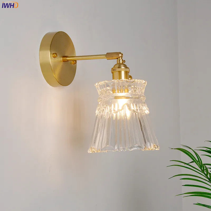 ™ Japanese Copper Glass Wall Lights Modern LED Sconce for Bedroom Stair Mirror