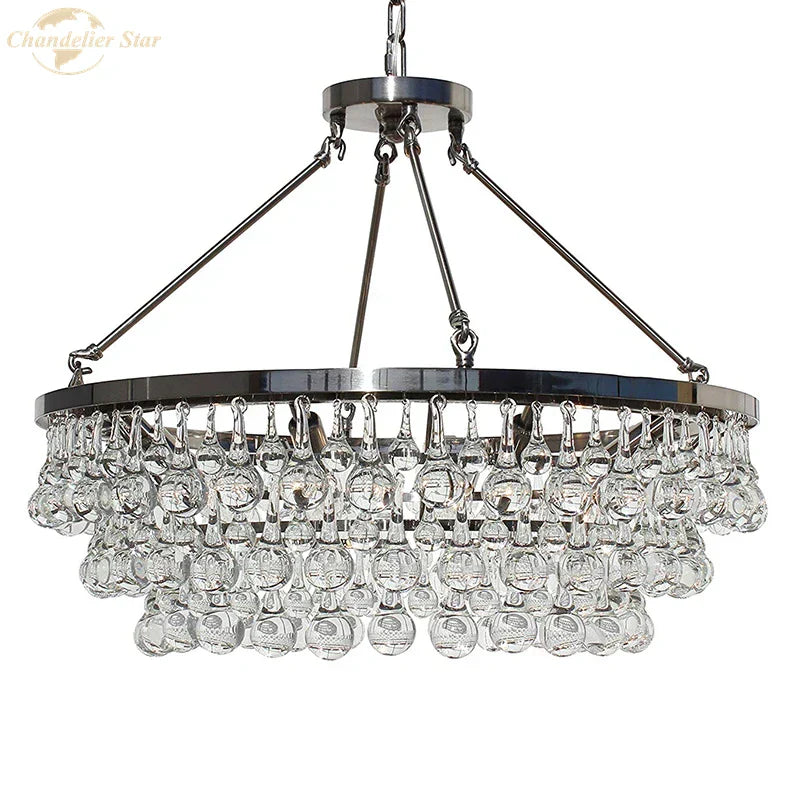 DecorBites™ LED Round Glass Chandeliers Raindrop Pendant Lights Modern Living Hanging Lamps
