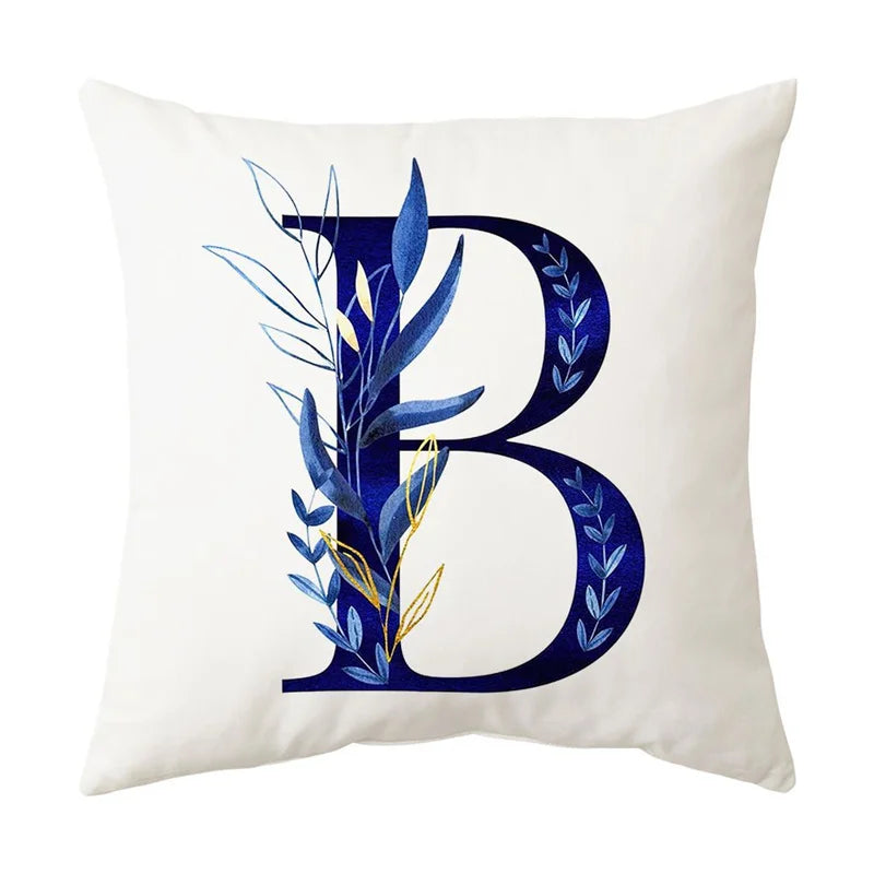 DecorBites™ Blue Alphabet Flower Letter Pillowcase for Home Decor