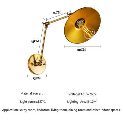 DecorBites™ Gold Adjustable Long Arm Wall Light - Retro Style Flex Lamp for Home and Restaurant