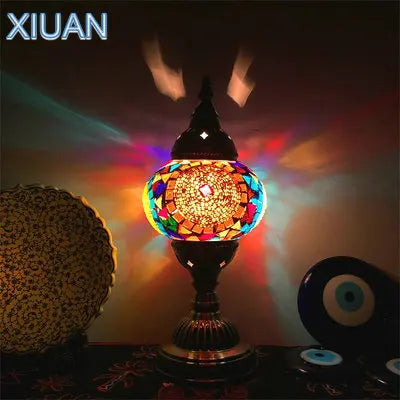 DecorBites™ Colorful Mosaic Table Lamp, Handmade Stained Glass Lampshade