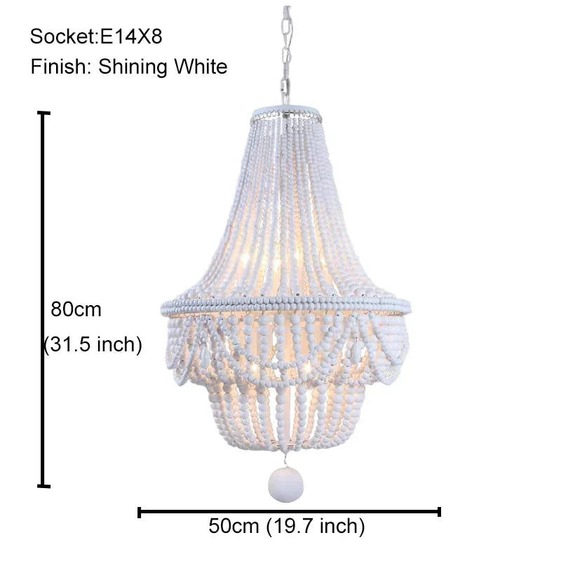 DecorBites™ Black Wood Beaded Pendant Chandelier - Antique Nordic Lighting for Foyer, Dining, Bedroom