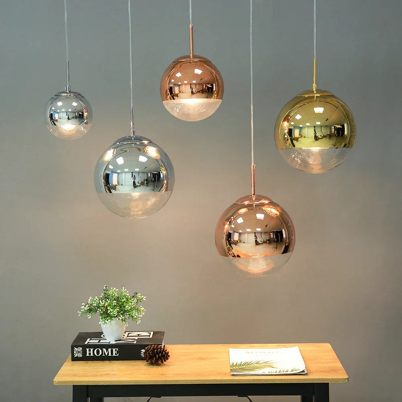 ™ Gold Glass Ball LED Pendant Light for Bedroom, Living Room - Modern Art Hanging Lamp
