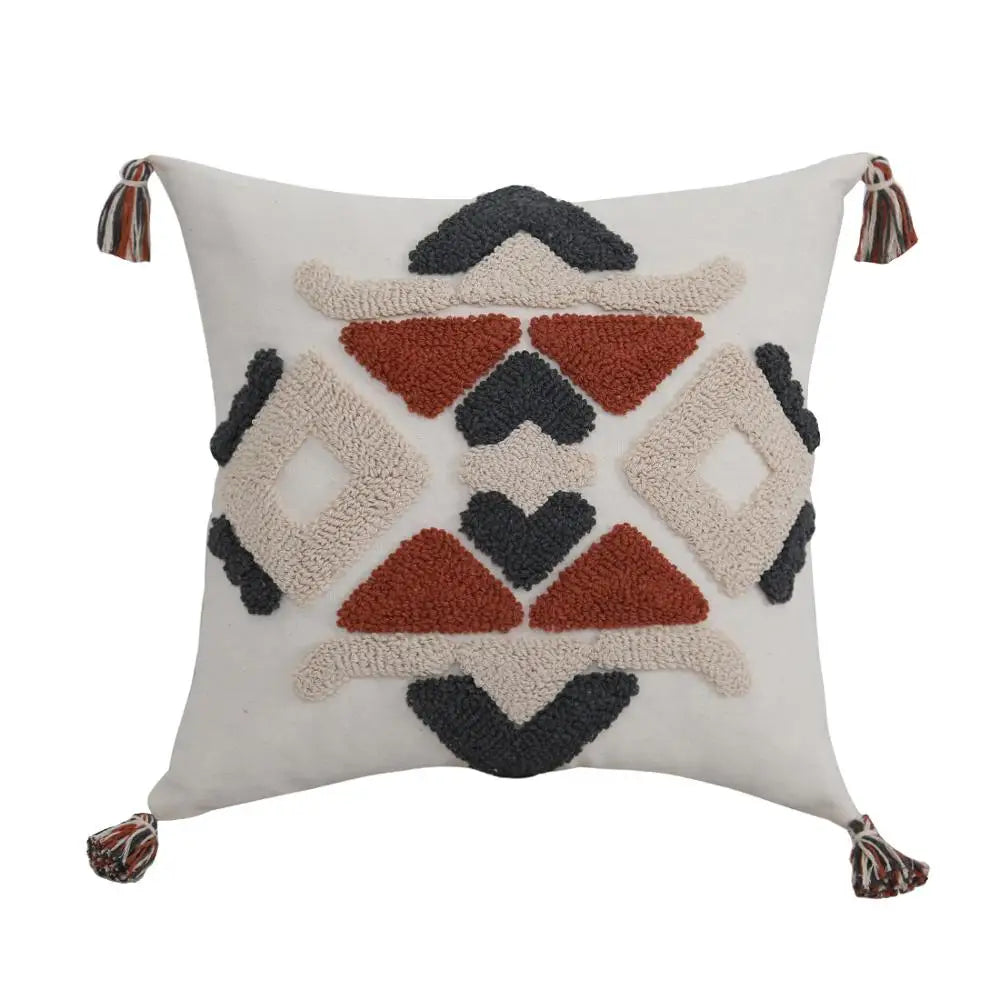 DecorBites™ Boho Style Embroidered Pillow Cover with Tassels for Living Room & Bedroom