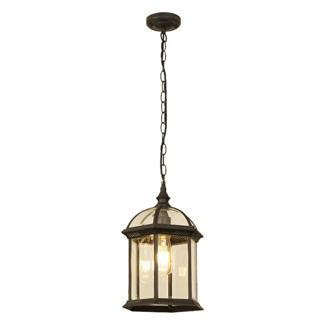 DecorBites™ Black Rustic Outdoor Hanging Lantern Light with Clear Glass Flush Mount Fixture