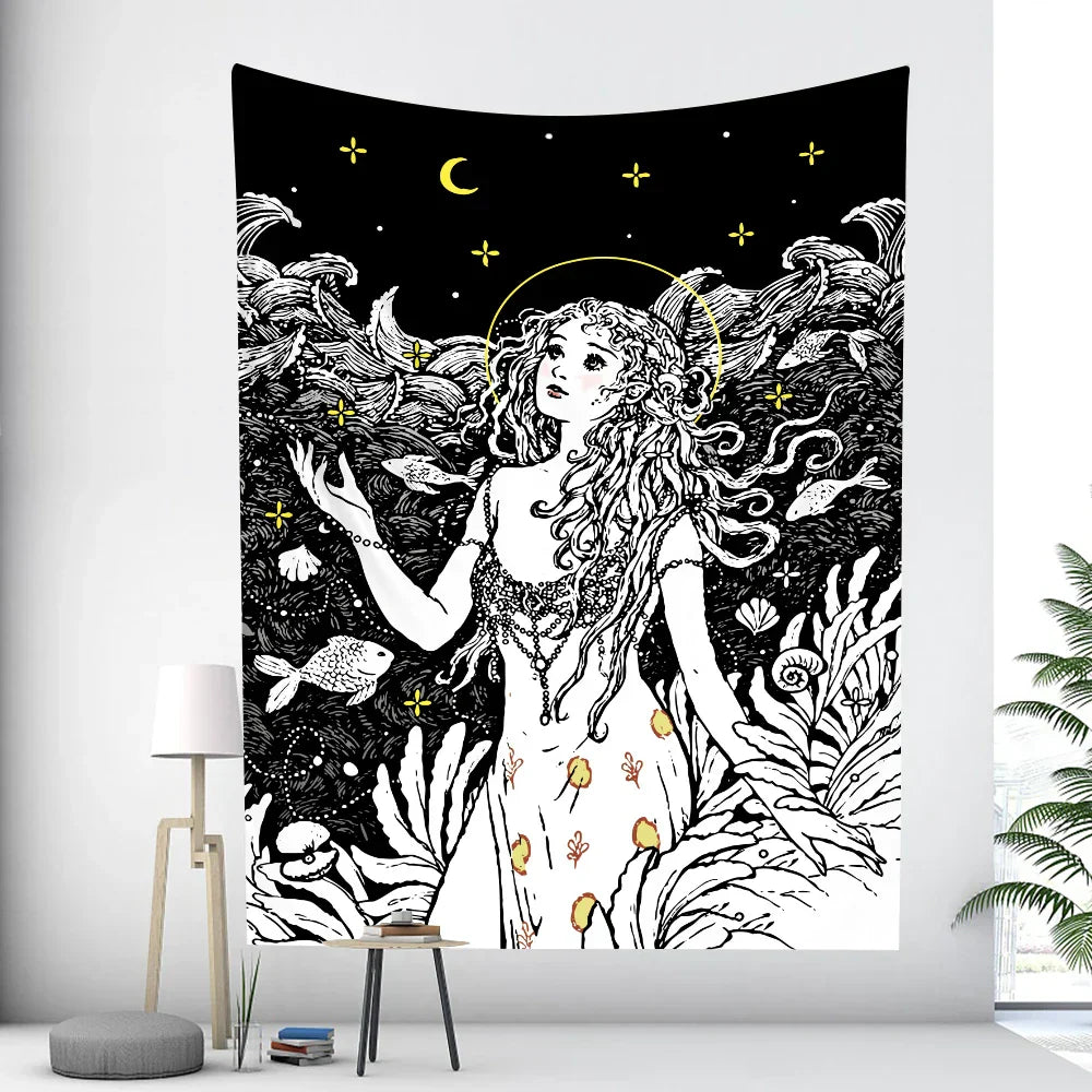 DecorBites™ Boho Girl Tapestry: Hippie Yoga Mat, Sofa Blanket, Home Decor Art