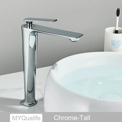 DecorBites™ Black Brass Bathroom Sink Faucet, Hot Cold Water Mixer, Single Handle Deck Mount