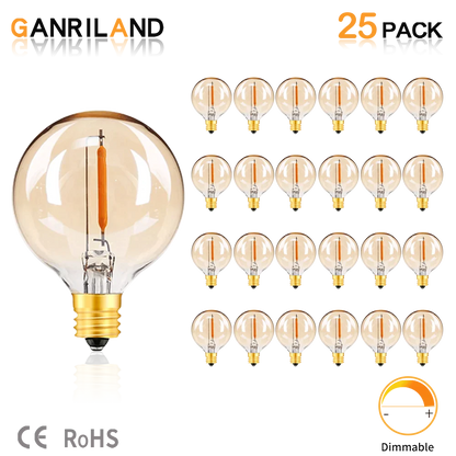 DecorBites™ G40 Amber Glass Warm White LED String Lights for Patio Decor, Dimmable 1W Eqv