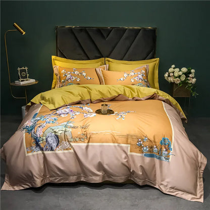 DecorBites™ 1400TC Egyptian Cotton Bird Floral Bedding Set - Luxury 4Pcs