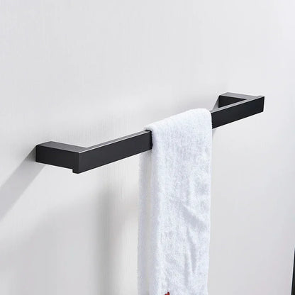 DecorBites™ Black Bathroom Hardware Set: Robe Hook, Towel Rail, Rack, Shelf, Tissue Holder & More
