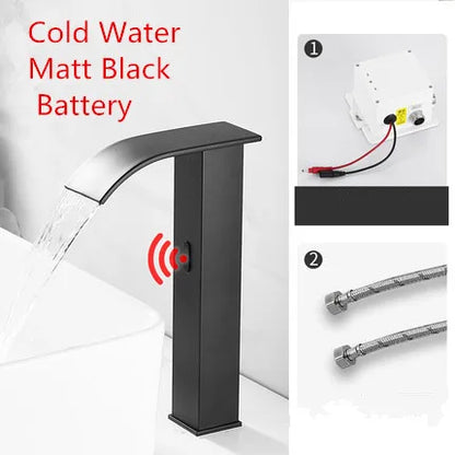 DecorBites™ Black Sensor Waterfall Basin Faucet - Automatic Touchless Hot Cold Water Mixer