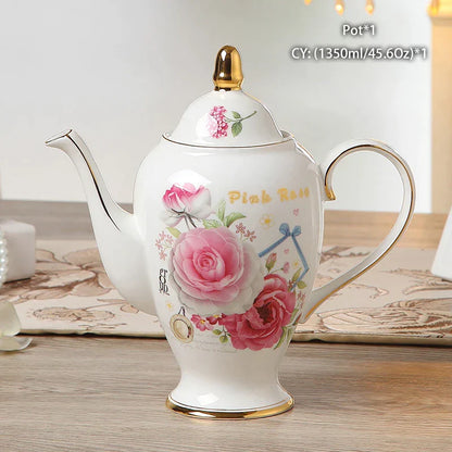 DecorBites™ Bone China Tea Pot: Elegant European Porcelain Coffee Pot for Tea Lovers.