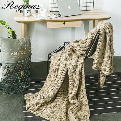 DecorBites™ Beige Chunky Knit Tassel Blanket - Soft Plaid Weighted Throw for Home Decor and Sofa - Industrial Style Tapestry