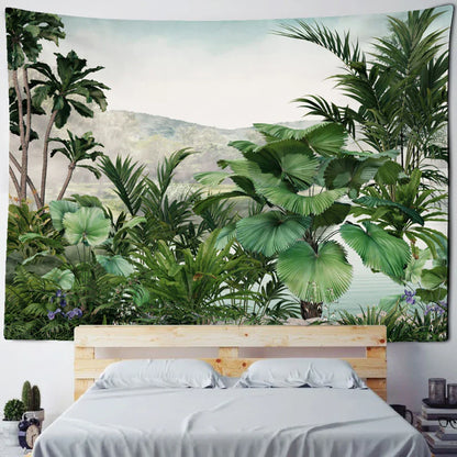 DecorBites™ Banana Tree Tapestry Wall Hanging: Psychedelic Hippie Oil Painting, Tropical Plant Background Boho Decor