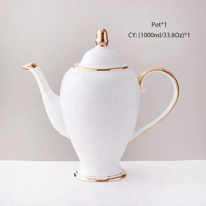 DecorBites™ Bone China Coffee Set White Gold Porcelain Tea Set Advanced Pot Cup