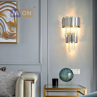 DecorBites™ Crystal Clear LED Wall Sconce Chrome Silver Gold Wall Light for Bedroom