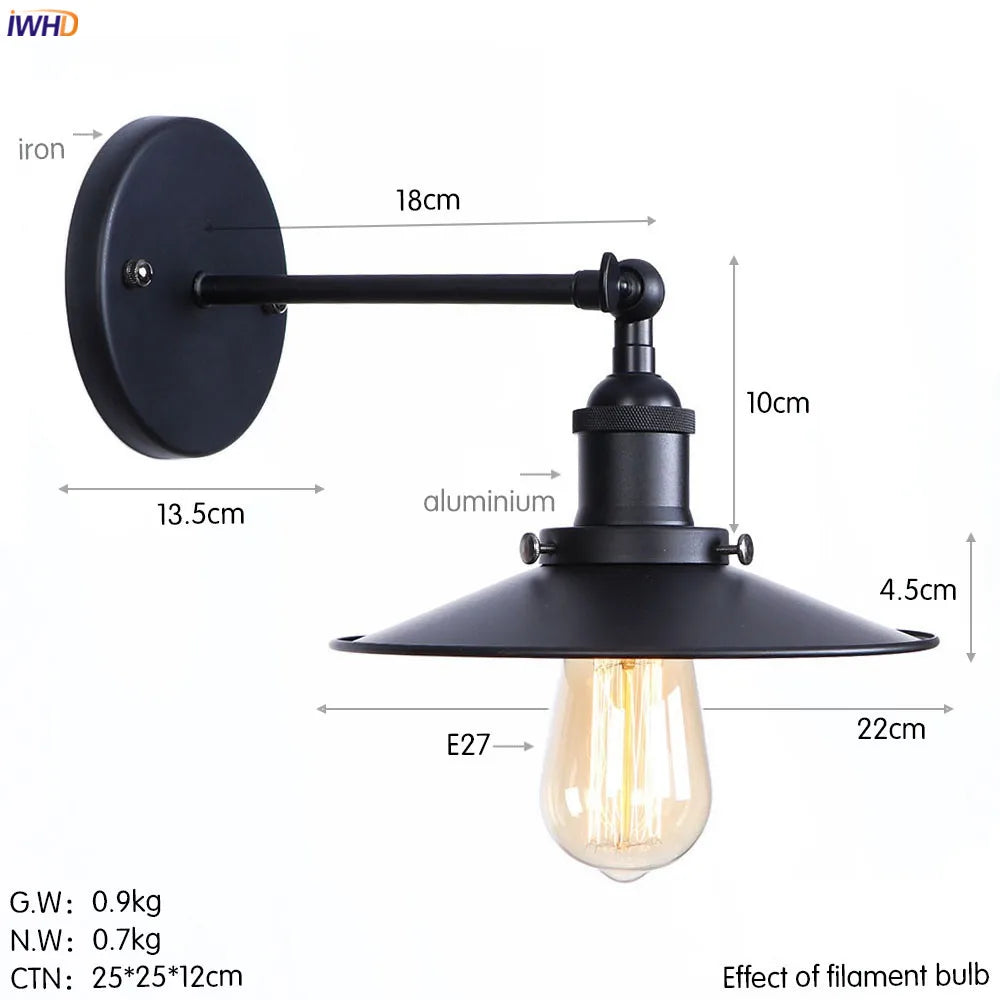 DecorBites™ Antique Gold Rustic Wall Lamps Bathroom Stair Mirror Light Loft Decor Industrial