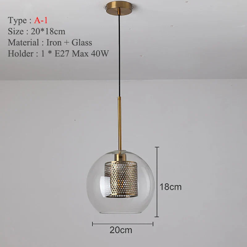 DecorBites™ Ball Glass Pendant Light Modern Kitchen Dining Living Room Fixture