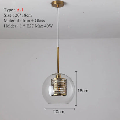 DecorBites™ Ball Glass Pendant Light Modern Kitchen Dining Living Room Fixture