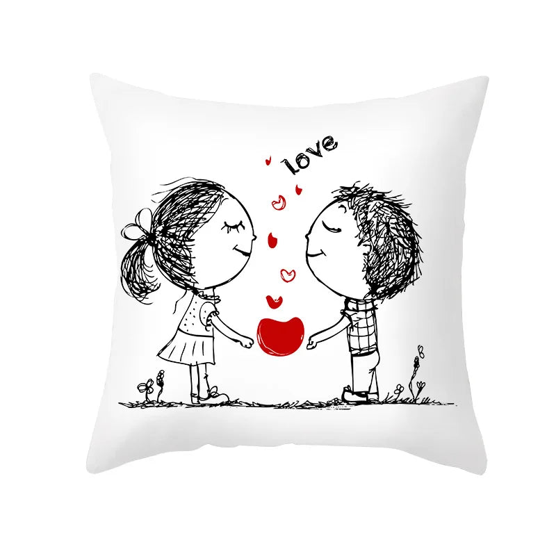 DecorBites™ Love Heart Sketch Couple Pillow Cover 45X45CM Peah Skin Print