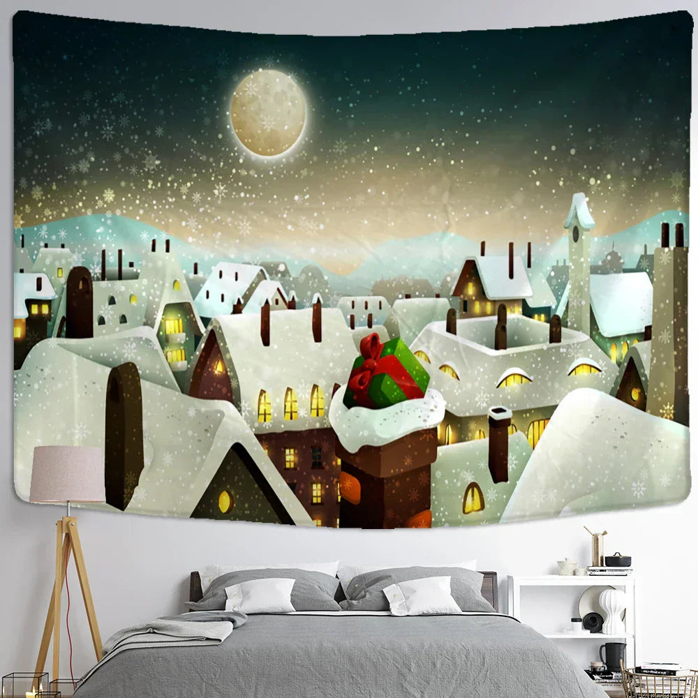 DecorBites™ Christmas Snow House Tapestry Wall Hanging Landscape Art Home Decor