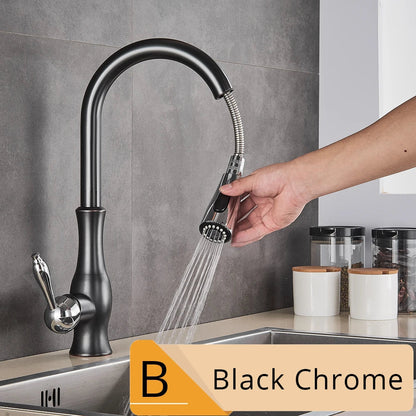 DecorBites™ Brushed Nickel Kitchen Faucet Pull Out Single Handle Mixer Tap