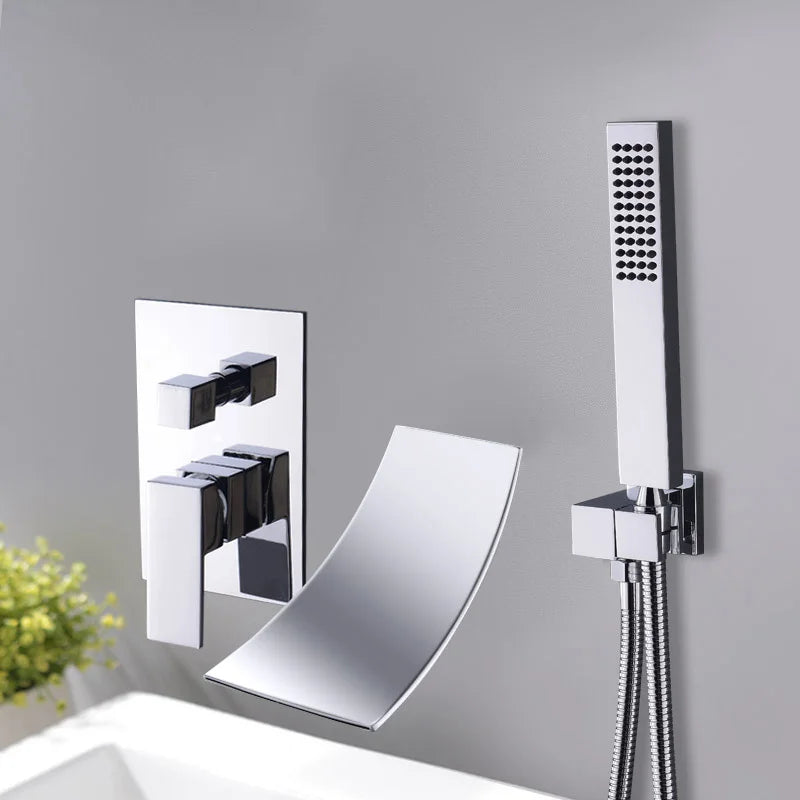 DecorBites™ Chrome Bathtub Faucet Mixer with Hand Shower Waterfall Spout