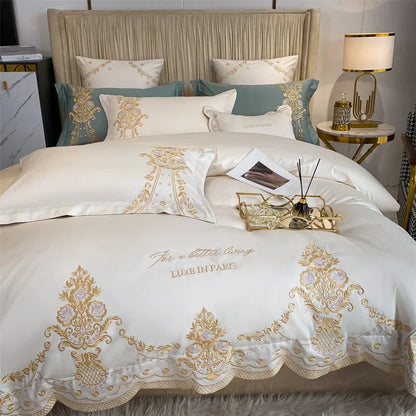 DecorBites™ 1000TC Egyptian Cotton Gold Embroidery 4Pcs Bedding Set - Luxe Chic Collection