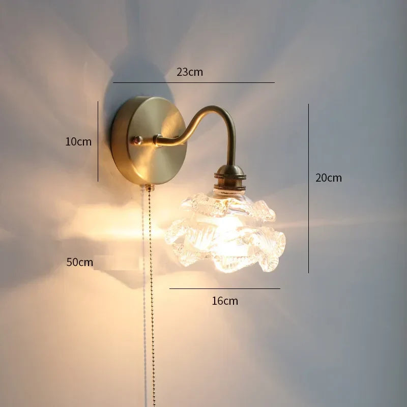DecorBites™ Glass Copper LED Wall Lights with Pull Chain Switch for Home Bedroom Bathroom Mirror