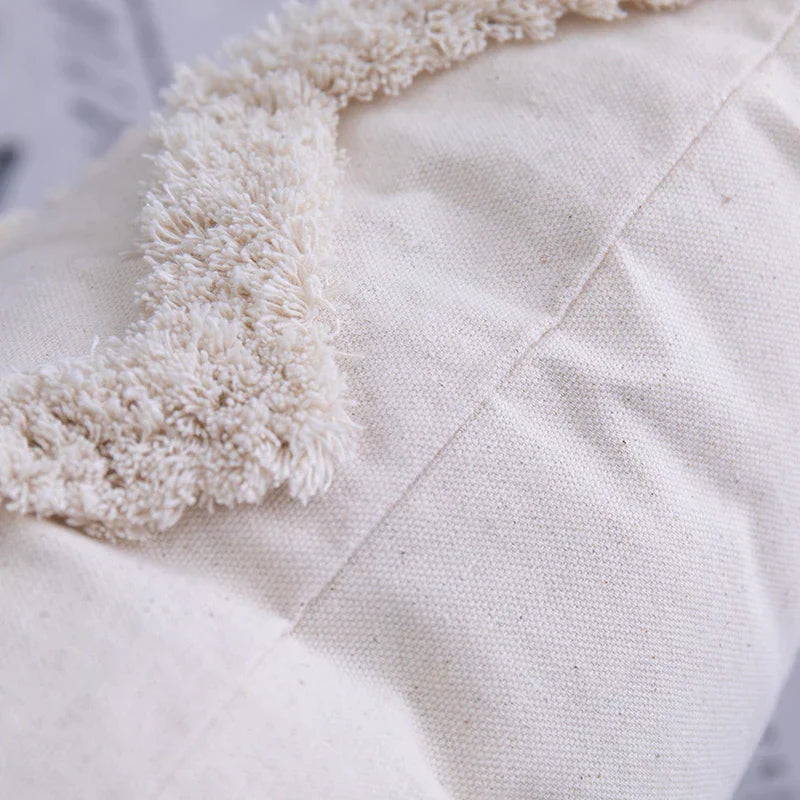 DecorBites™ Beige Tassels Cushion Cover, Handmade Square Home Decoration for Living Room