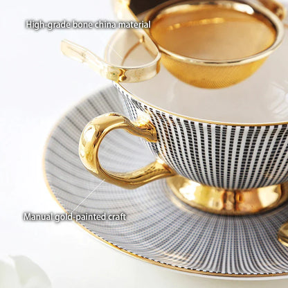 DecorBites™ Gold Porcelain Tea Set 200ml Elegant Coffee Cup Saucer Spoon Set