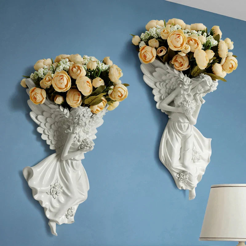 DecorBites™ Angel Vase Wall Decoration Resin Shelf Art Mural Living Room Cupid Flowerpot