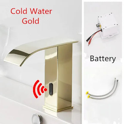 DecorBites™ Gold Sensor Waterfall Basin Faucet Automatic Touchless Hot Cold Mixer Bathroom