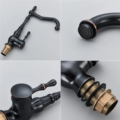 DecorBites™ Black Brass Faucet Single Handle 360 Rotate Basin Mixer Taps