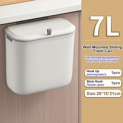 DecorBites™ Kitchen Wall-Mounted Waste Bin with Lid - Cabinet Door Hanging Garbage Can