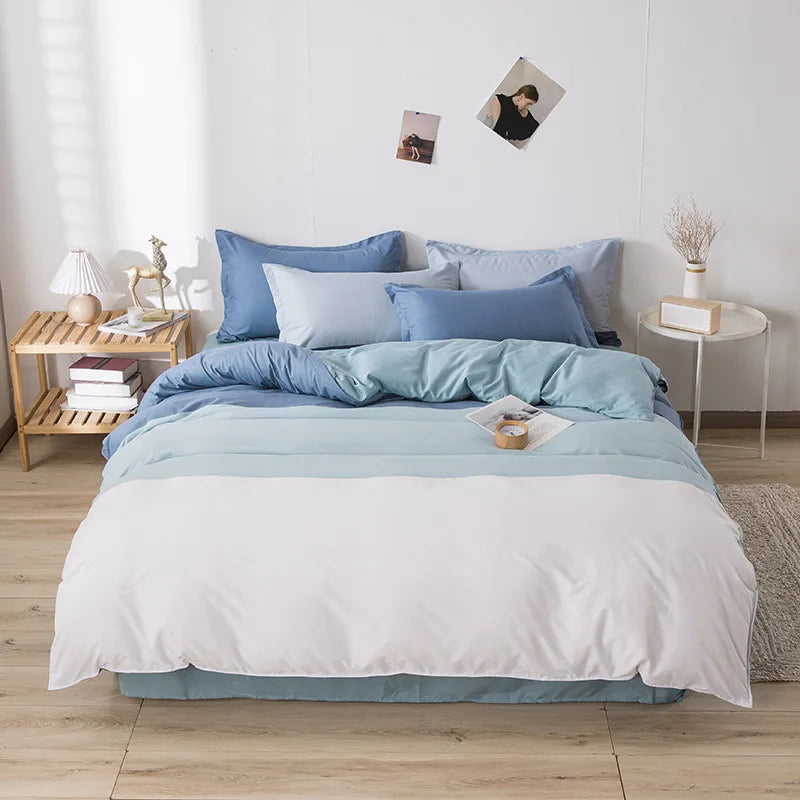 DecorBites™ Blue White Blocking Print Bedding Set: Duvet Cover, Sheet, Pillowcases