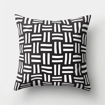 DecorBites™ Geometric Star Print Pillow Cover for Home Decor - Black & White Square Texture