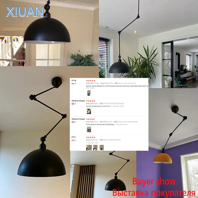 DecorBites™ Adjustable Long Arm Pendant Light for Living Room Bedroom Dining Room