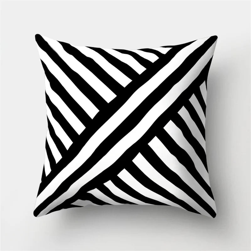 DecorBites™ Geometric Star Print Pillow Cover for Home Decor - Black & White Square Texture