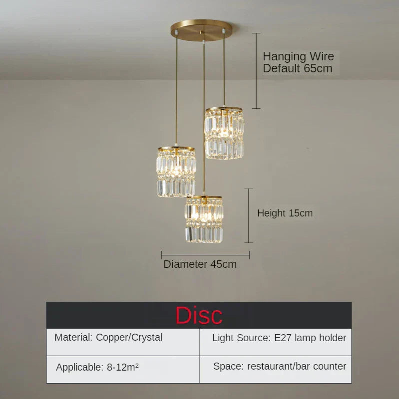 DecorBites™ Crystal Copper LED Chandelier Pendant Light Modern Luxury Ceiling Lamp