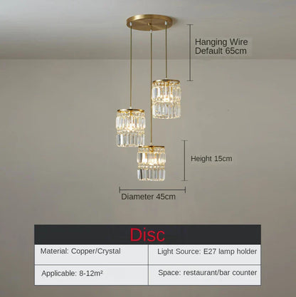 DecorBites™ Crystal Copper LED Chandelier Pendant Light Modern Luxury Ceiling Lamp