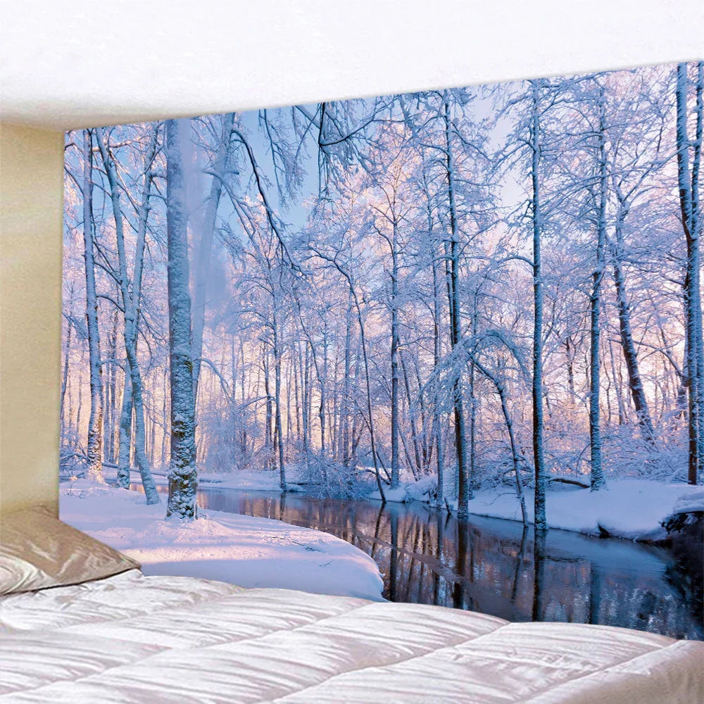 DecorBites™ Christmas Snow Forest Tapestry: Bohemian Bedroom Wall Decoration