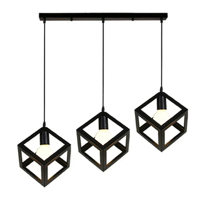 DecorBites™ Geometric Cube Pendant Lights Trio Metal Shades Square Ceiling Lamps