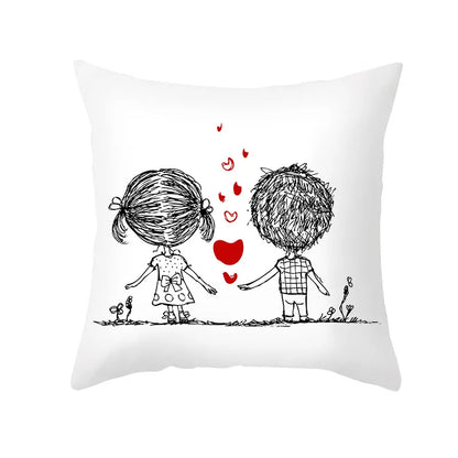 DecorBites™ Love Heart Sketch Couple Pillow Cover 45X45CM Peah Skin Print