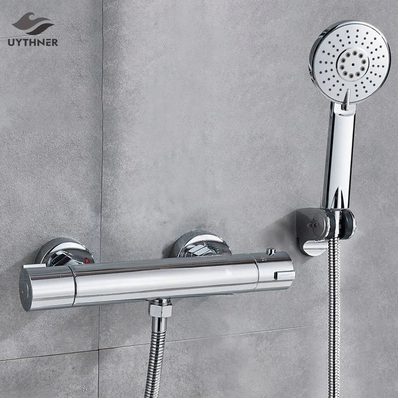 DecorBites™ Black/Chrome Brass Thermostatic Shower Set with Wall Mount - Bathroom Accessories