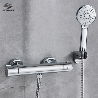 DecorBites™ Black/Chrome Brass Thermostatic Shower Set with Wall Mount - Bathroom Accessories