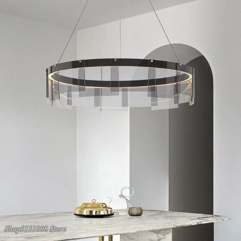 DecorBites™ LED Glass Ring Pendant Lights: Modern Iron Art Hanging Lamps for Home Décor
