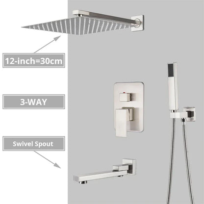 DecorBites™ Brushed Nickel Shower System with Rain Shower Head for Wall Mounted Bathroom