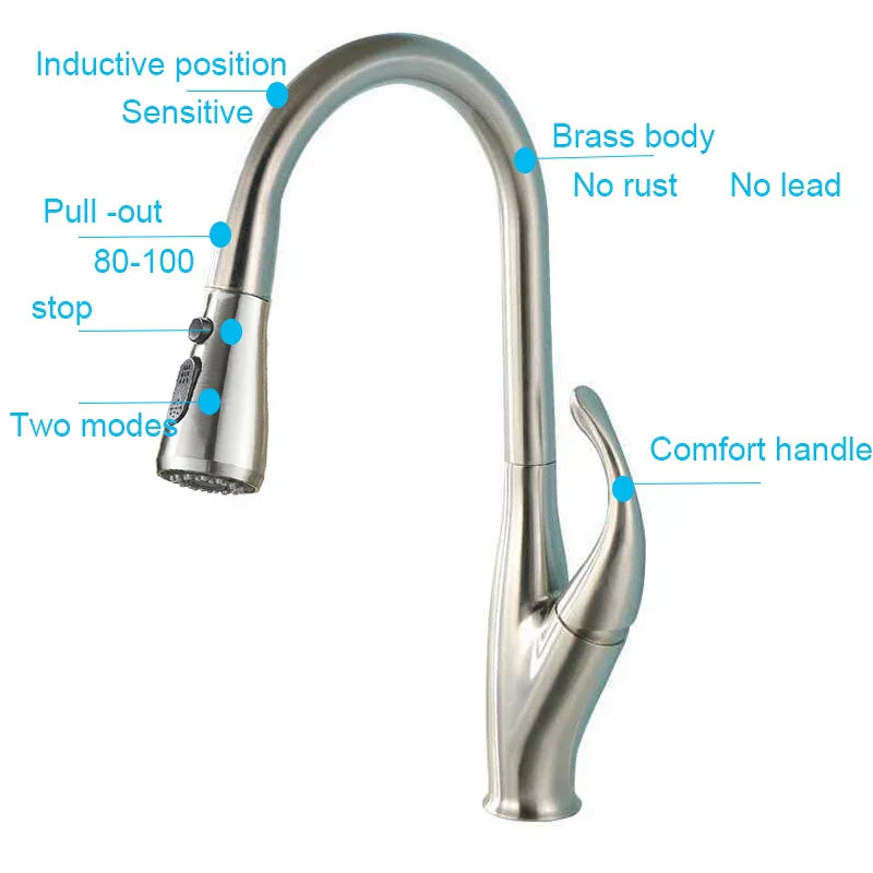 DecorBites™ Black Touch Sensor Kitchen Faucet: Pull Out, Sensitive Control, Mixer Tap